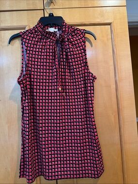 Sleeveless Red Geometric Tie-Neck Top Michael Kors 🍀🍀